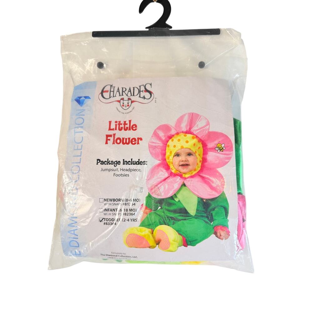 Charades Little Flower Toddler Costume 2-4 Yrs Pink Green Jumpsuit #833F4 NIB